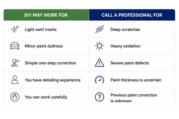 DIY vs Professional Car Polishing Guide Infographic